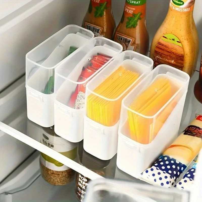 1pc Transparent Storage Box with Cover with Diagonal Open Cover Dustproof Refrigerator Visual Storage Box Cheese Coffee Tea C251008