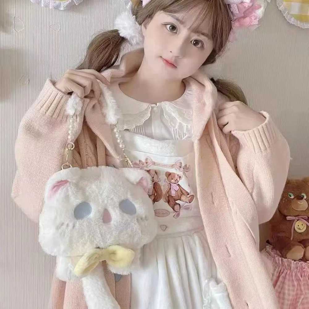 High Capacity Large Capacity Bag Cat Shaped Faux Fur Doll Bag Handheld Crossbody Bag LadyT251007
