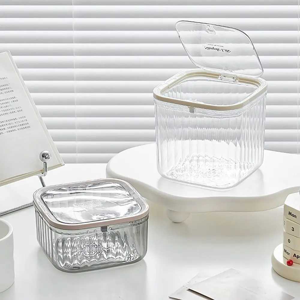 1Pc Press Type Desktop Trash Textured Transparent Plastic Waste Bins Mini Dustbin Office Supplies Storage Box Jewelry Organizer C251008