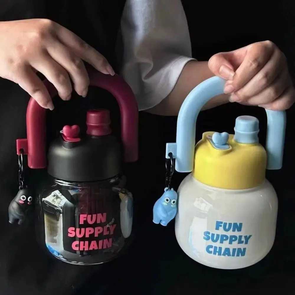 800 ml with Lid Sippy Water Bottles with Pendant Large Capacity Juice Milk Cup Double Drink Bubble Tea Coffee Drinkware Kettle C251008