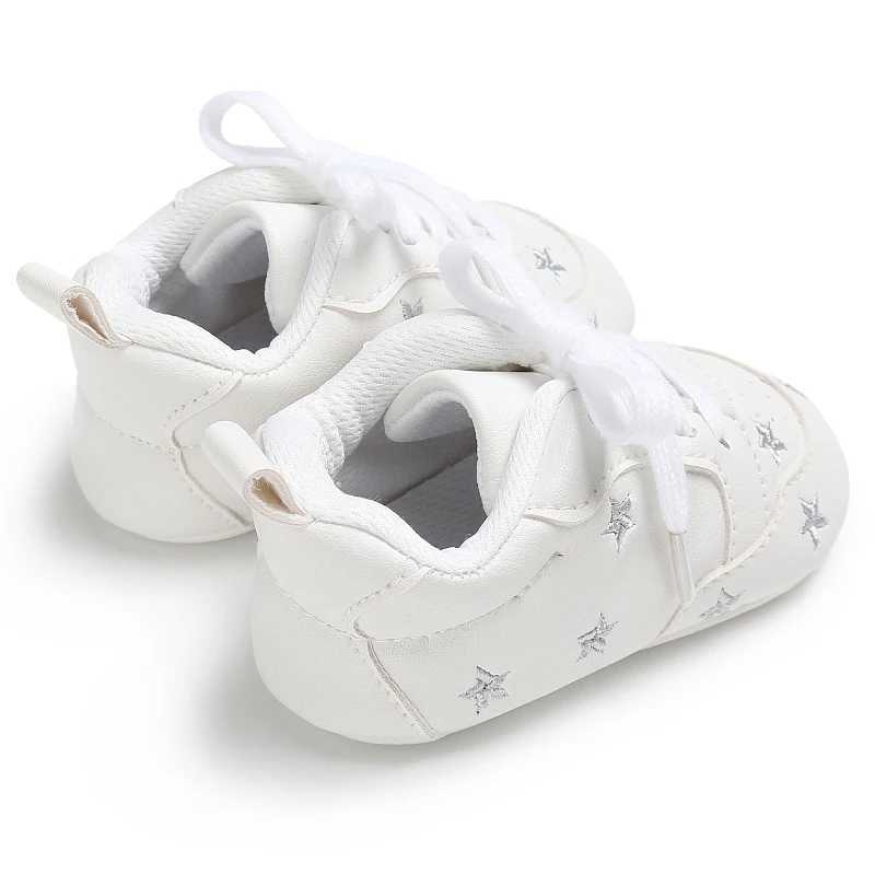 Baby White PU Sneaker Nonslip for Toddler Boys and Girls Cute Embroidery Stars and Hearts C251008