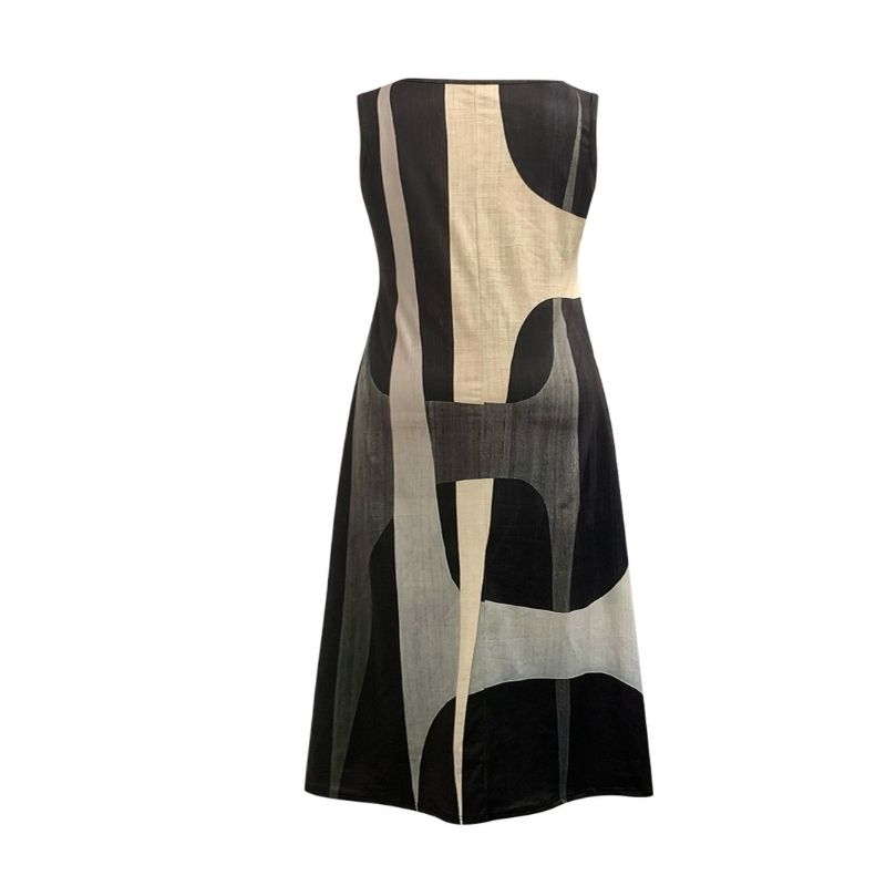 Women's Plus Size V-Neck Vest Dress Geometric Print Milk Silk Midi Dress Casual Office Wear-YL25405