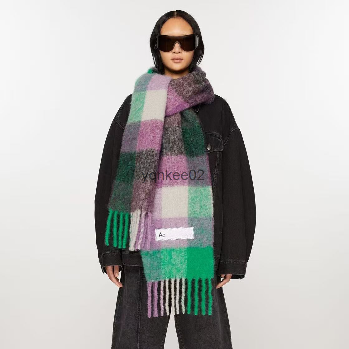 Designer Cashmere Wool Silk Ance Scarf Winter Luxury Woman Mens Fashion Square Shawl Vintage Hat And Scarf Set Green Purple Scarf