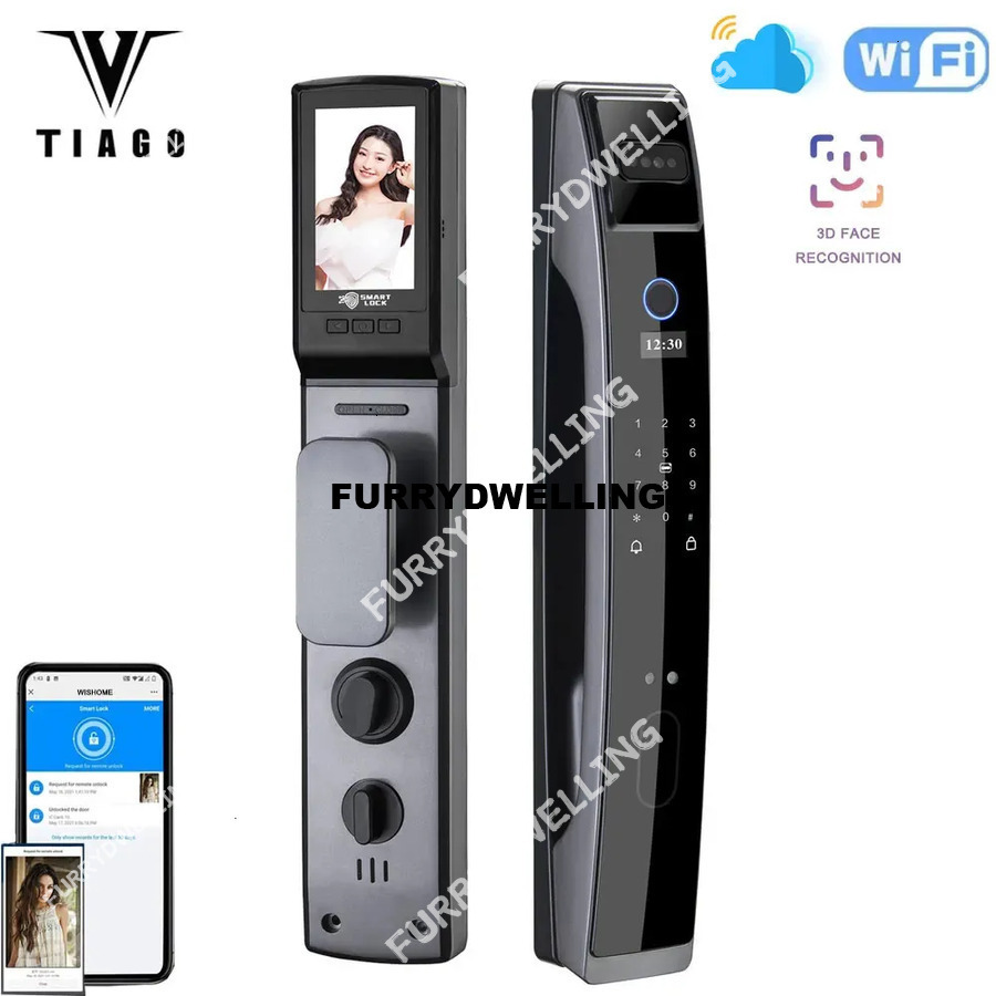 Door Locks TIAGO Fully Automatic WIFI APP Dwe74 3D Face Recognition Smart Lock Fingerprint Biometric Card Key Digital Home 231202