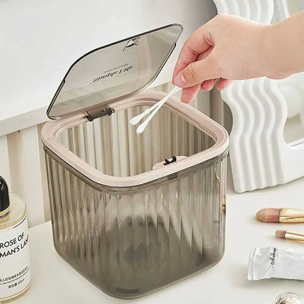 1Pc Press Type Desktop Trash Textured Transparent Plastic Waste Bins Mini Dustbin Office Supplies Storage Box Jewelry Organizer C251008