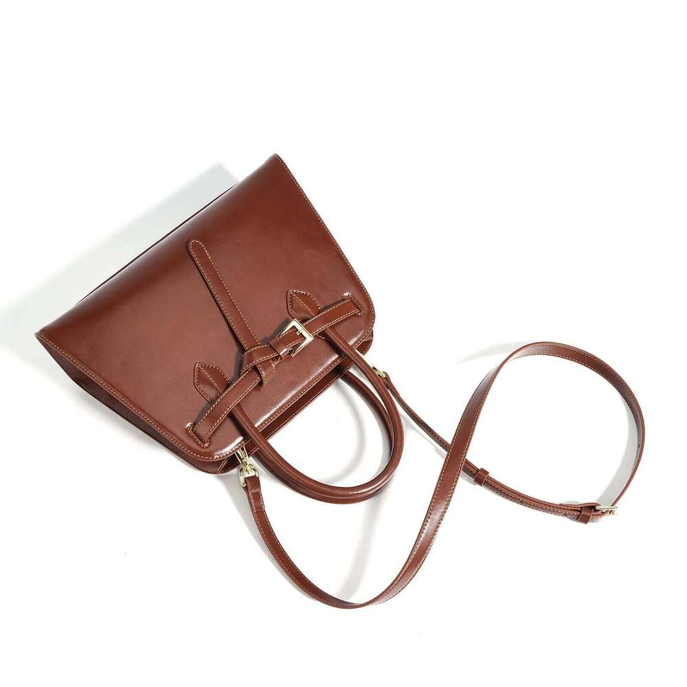 Luxury bag Leisure Hard Cow Leather Women Shoulder Bag Large Fashion Magnetic Button Open Tote Female Handbag Brown