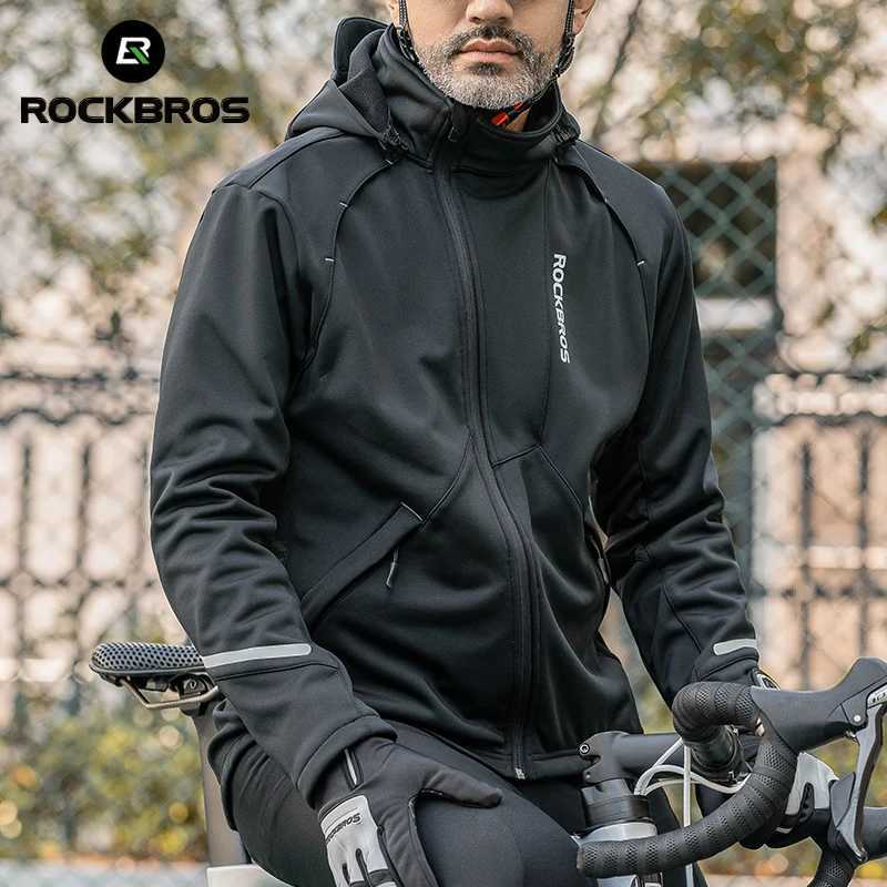 ROCKBROS Winter Cycling Jacket Hoodies Warm Fleece Thermal Windproof Hooded Jacket Long Sleeves Men Windbreaker Cycling Clothing J251008