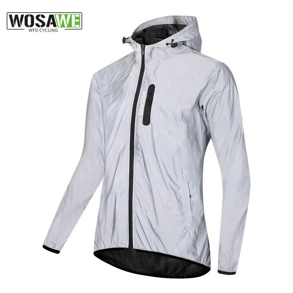 WOSAWE Full Reflective Jacket with Hoodie High Visibility Waterproof Wind Breaker Men Women Hiking Cycling Running Safety Vest J251008
