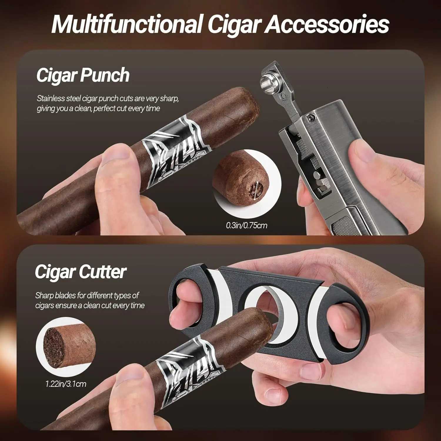 USEWIRECigar Travel Humidor and Cigar Set Portable Cigar Case with Humidifier Hygrometer Cutter Cigar Cutter Y251008