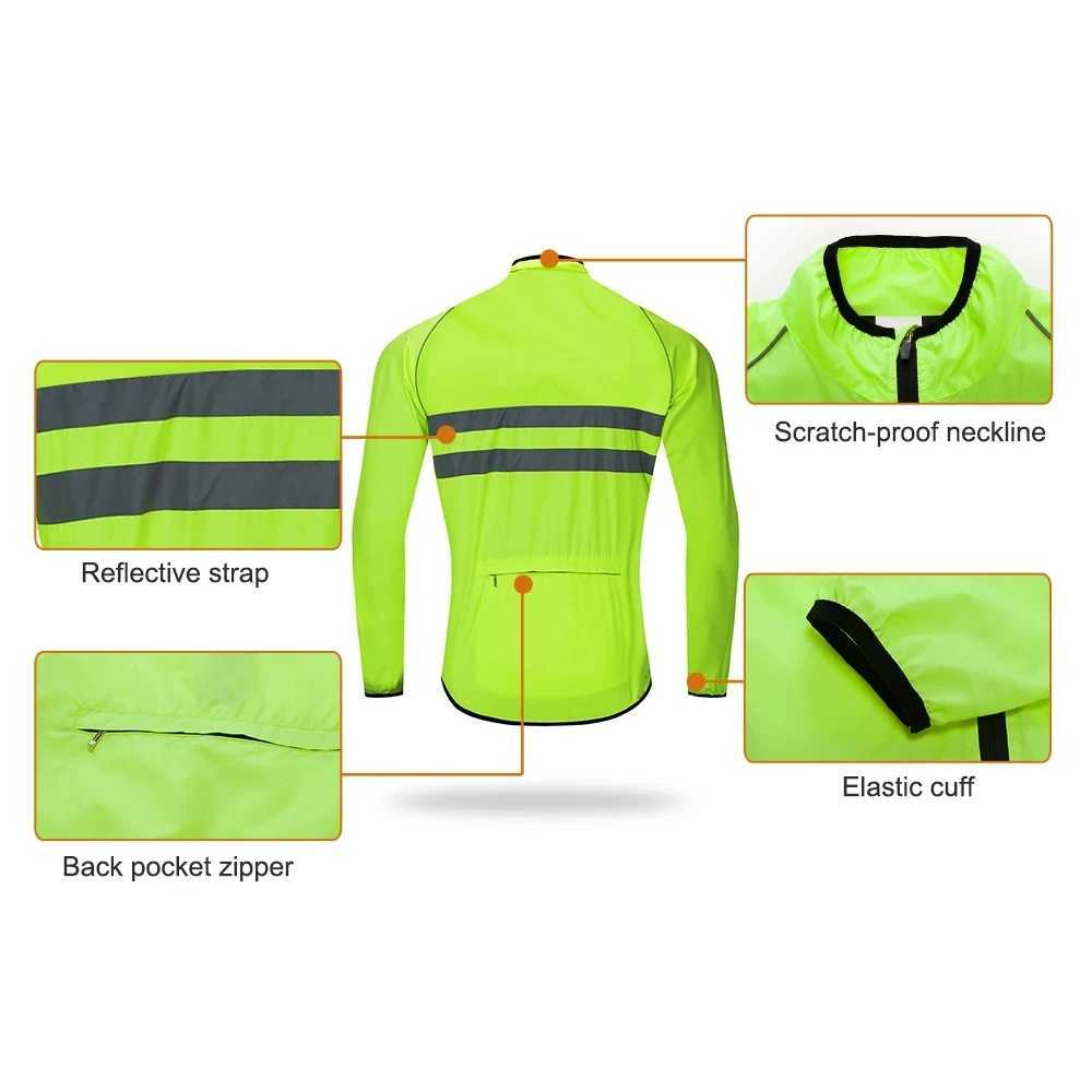 WOSAWE Ultralight Mens Cycling Windbreaker Reflective Jacket Windproof Bike Jacket Water Resistant MTB Road Bicycle Long Jersey J251008