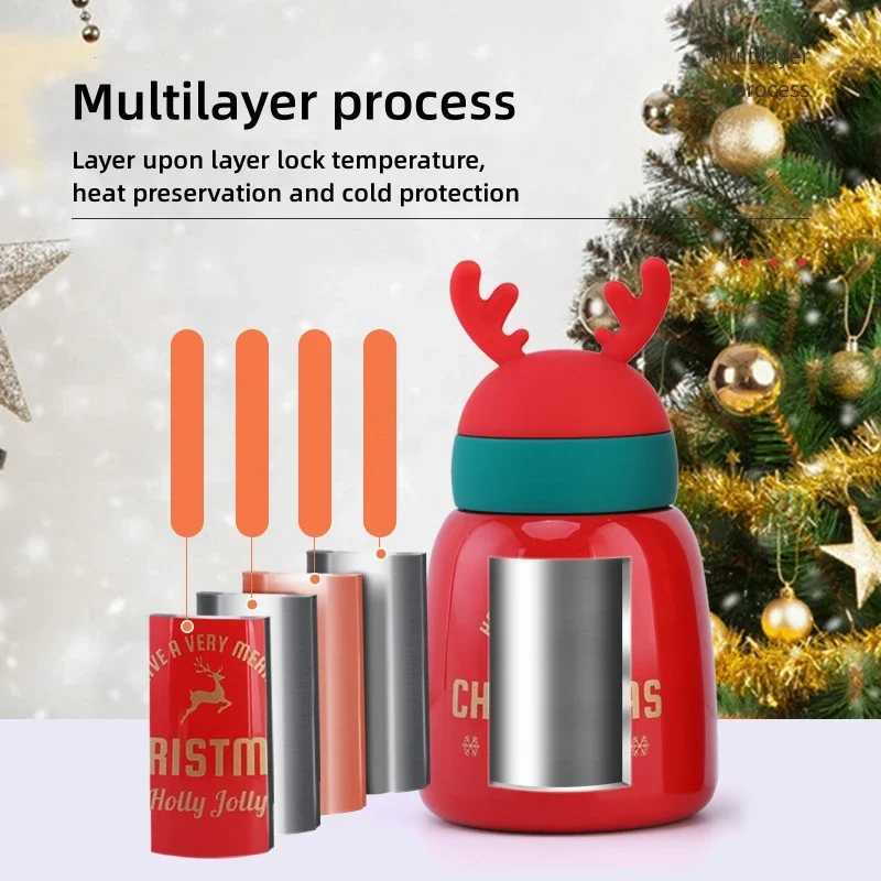 300330ml Christmas Thermos Cup Stainless Steel Coffee Bottles Cute Cartoon Antler Water Bottle Couple Cups Xmas New Year Gifts C251008