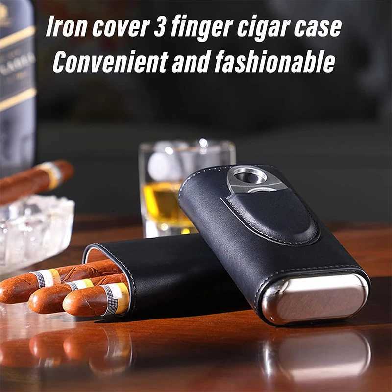 Leather Cigar Case ThreeFinger Cedar Wood Lining Travel Humidors for Cigars Cigar Accessories Y251008