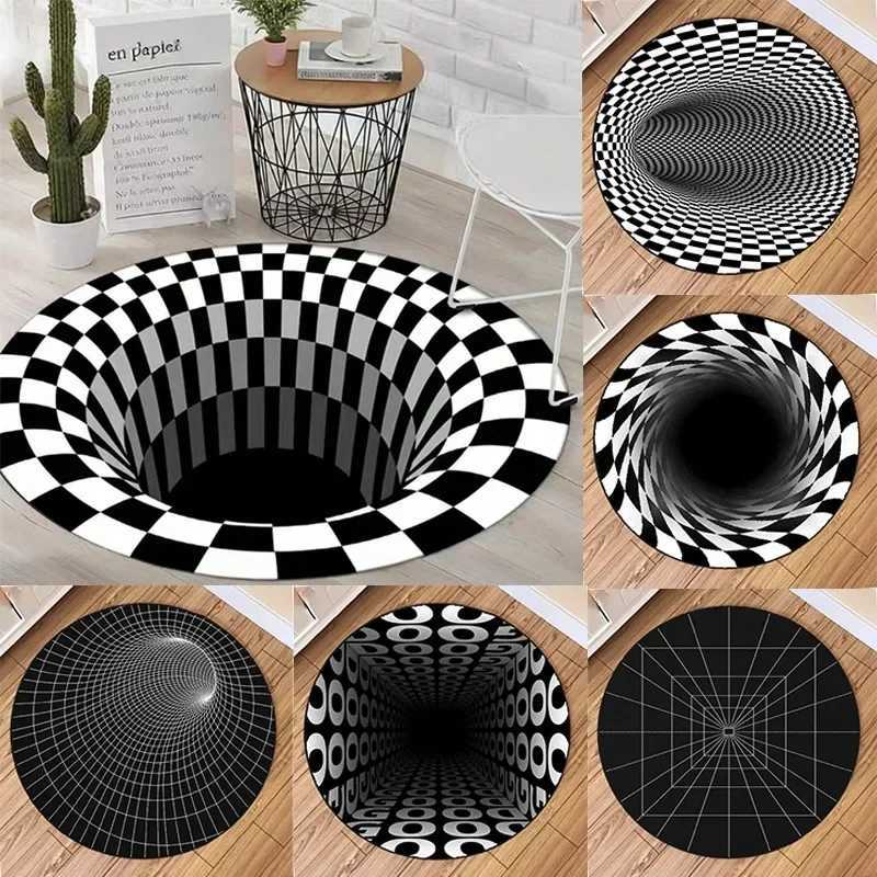 Round Carpet Mat New 3D Visual Illusion Spiral Rug Floor Mats for Bedroom Living Room Decoration Creative Rugs The Black Trap S108 H260226