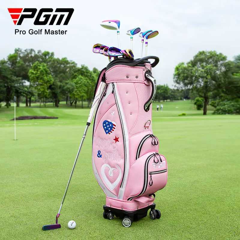 PGM QB135 Cute Female Travel Golf Bag Pink Nylon Golf Bag with Wheels for Women Golfers J251008