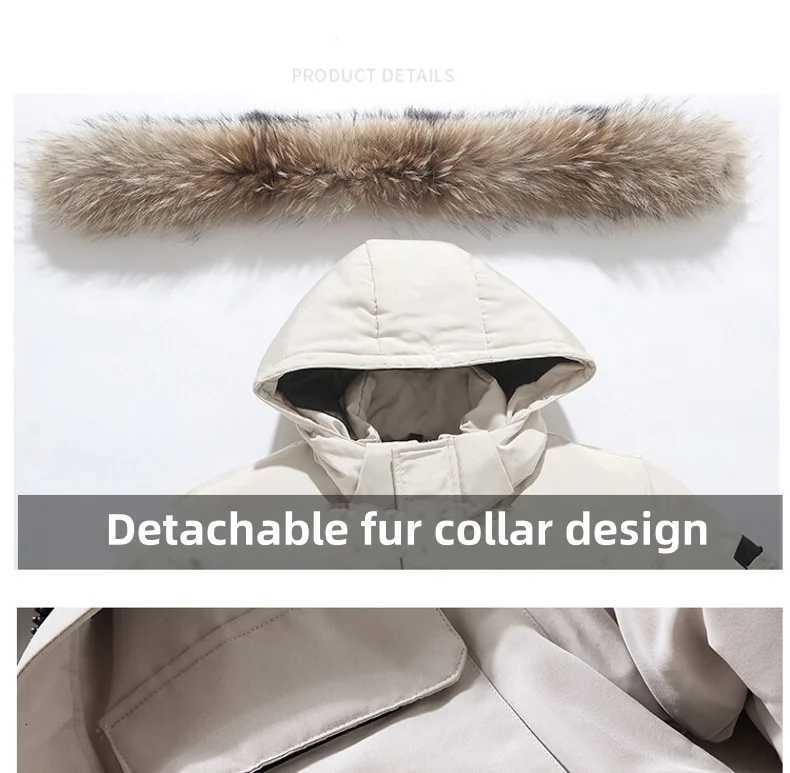 Mens Winter Down Jacket Fashion Pocket Design Large Fur Collar Windproof Parka Womens Outdoors Ski White Duck Down Warm Coat W251008
