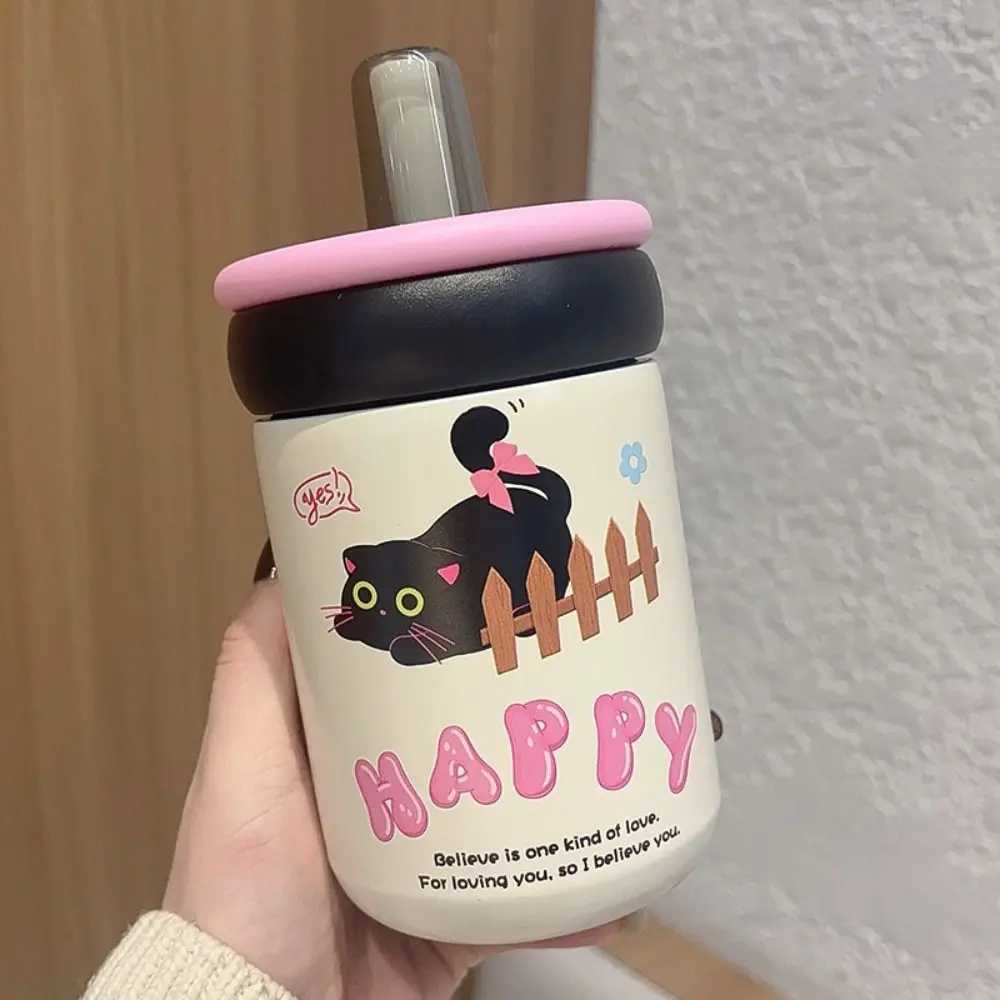Durable 600ML Thermos Cup Cartoon Cat 316 Stainless Steel Thermal Water Bottle Lid Straw Gift Children Vacuum Cup for Student C251008