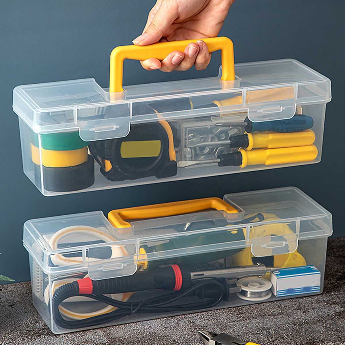 WORTHBUY Transparent Tool Storage Box With Handle Portable Sealed Dustproof Tools Storage Organizer Multifunctional Tool Case C251008
