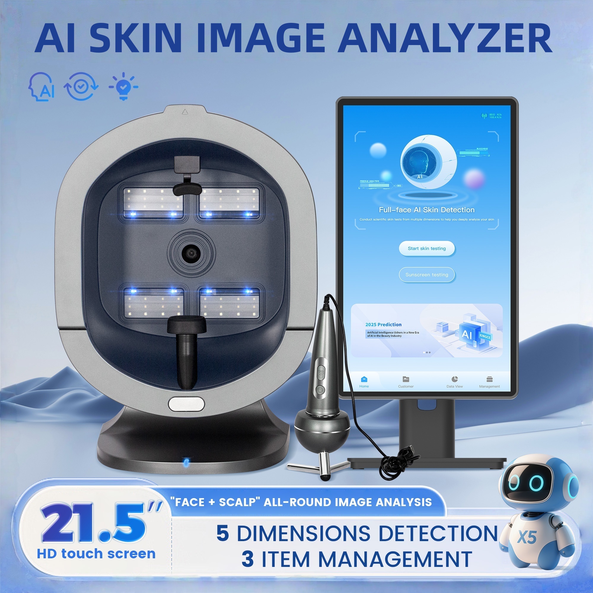 X5PRO 3D Facial Skin Analyzer AI Comprehensive Skin Analysis Scalp Detection and Micro-inspection Professional Skin Analysis