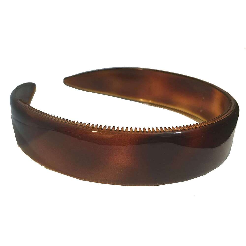 Parcelona French Extra Wide Tortoise Shell Brown Celluloid Inner Nibs Flexible Fashion Headband for Women Strong Hold Grip No Slip Durable Styling Girls Hair