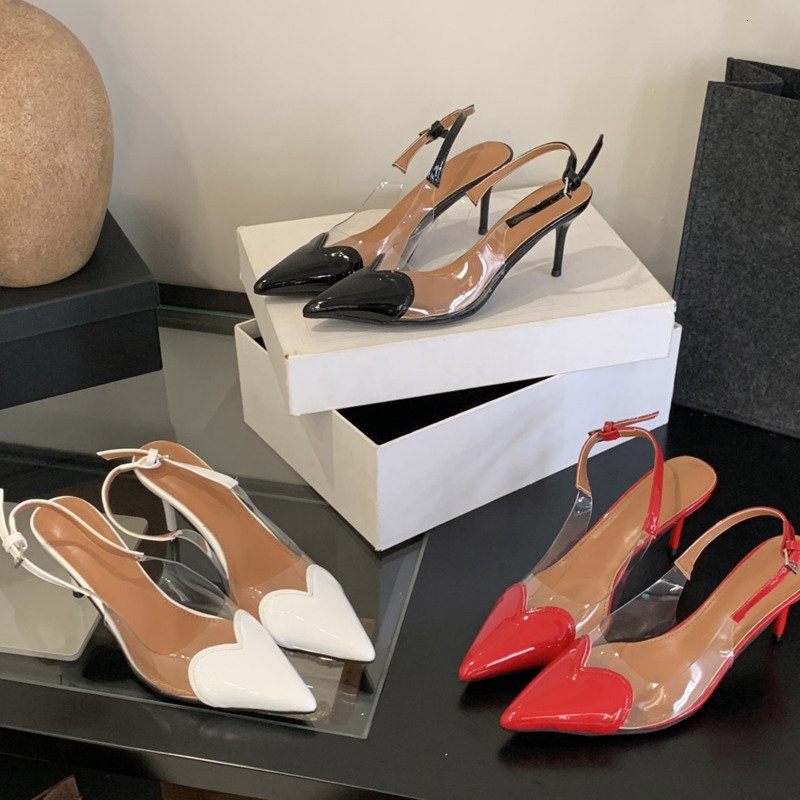 Womens Peep Toe Sandals Summer 2025 Heart 7CM Peep Toe Mid High Heel French Pointed Toe Sandals to Match Skirts w250905