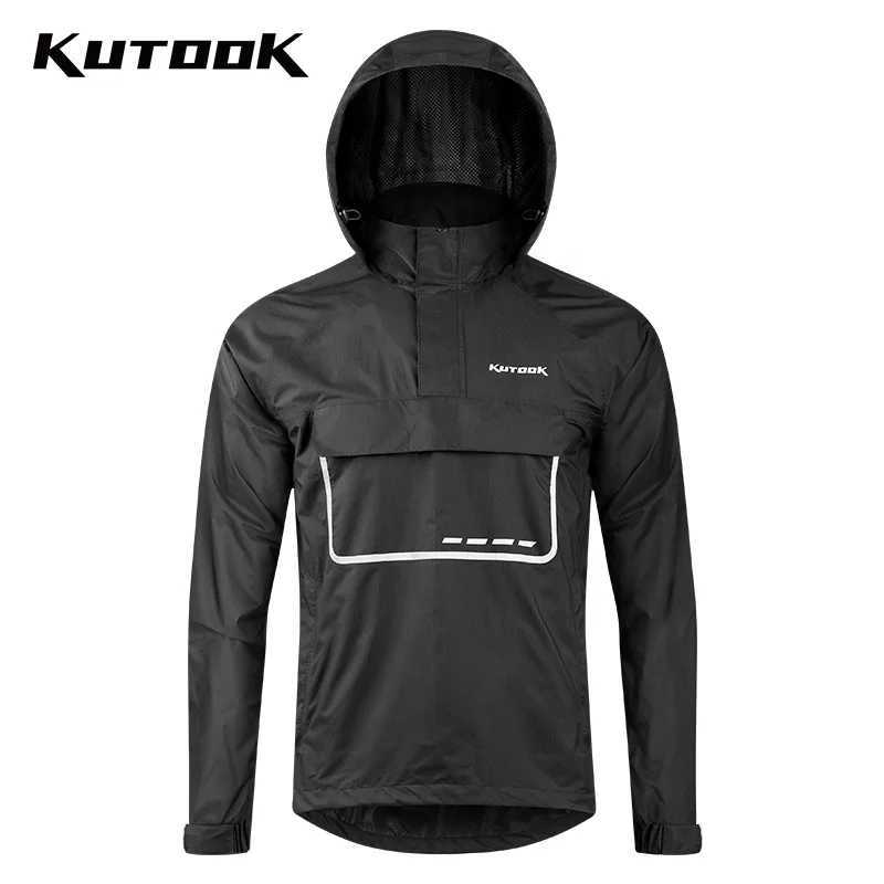 KUTOOK Cycling Raincoat Jacket Waterproof Mens Reflective Raincoat with Pockets Lightweight Breathable Long Sleeve Bike Riding J251008