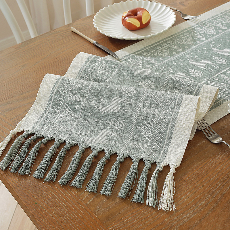 Handmade tassel polyester jacquard table runner tablecloth drawer cover decorative fabric AEJL01
