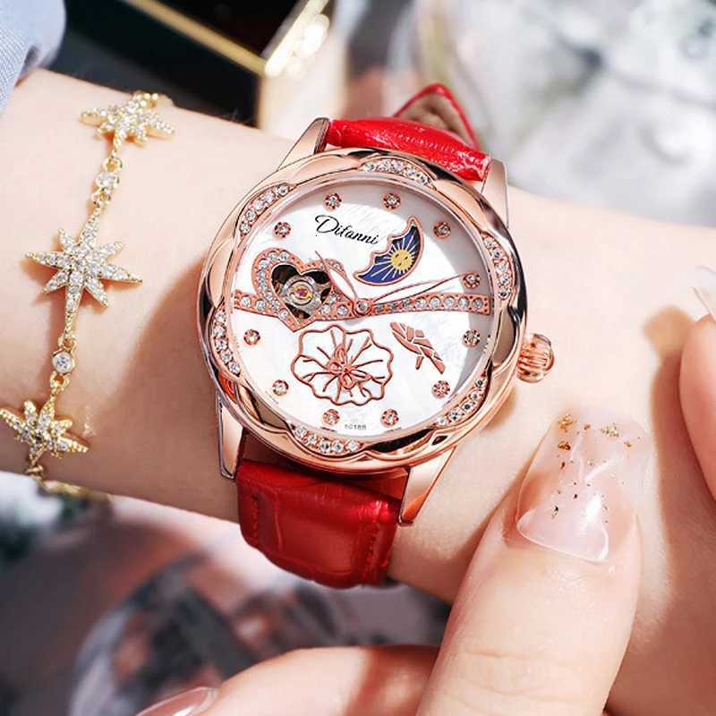 Fashion Style Automatic Mechanical Watches Women Butterfly Spinning Moon Phase Luminous Rose Gold Waterproof Ladies Watch X260410