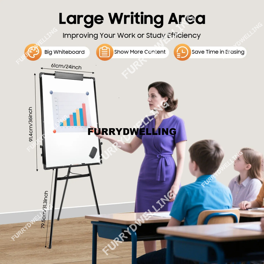 36 X 24 Dwe74 Magnetic Dry Erase Board - Adjustable Height Whiteboard Easel In Black, Portable Standing Flipchart For Office, Classroom Or Home Use