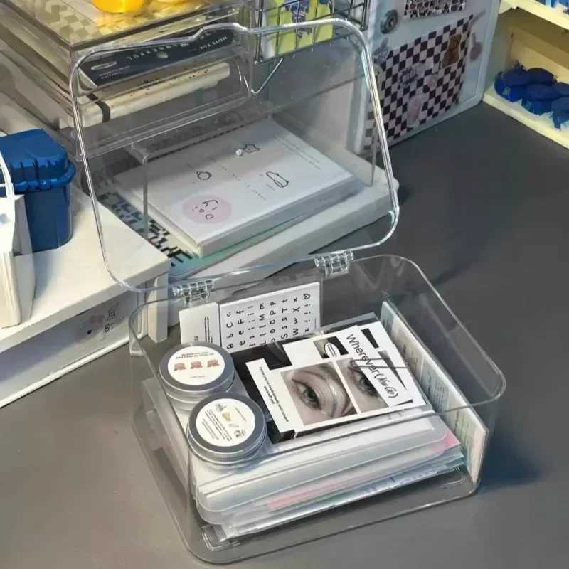 Acrylic Clear Storage Organizer Box Clamshell Design for Home Office Essentials with MultiPurpose Stationery Organizers C251008