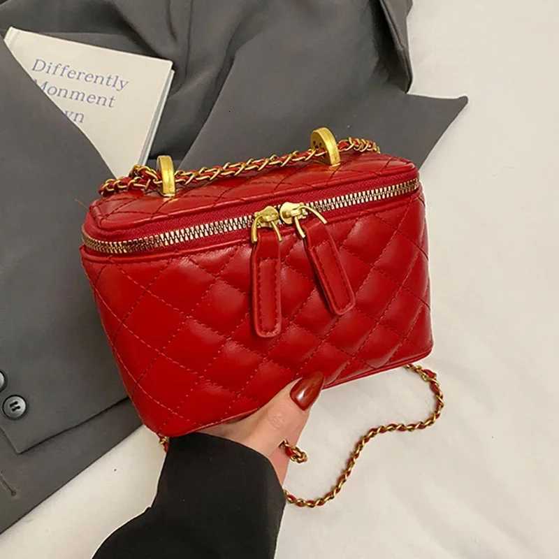 Summer Red Crossbody Bags Korean Simple Versatile Chain Party Box Handbags Women Mobile Phone Pouch Chic PU One Shoulder BagsT251007