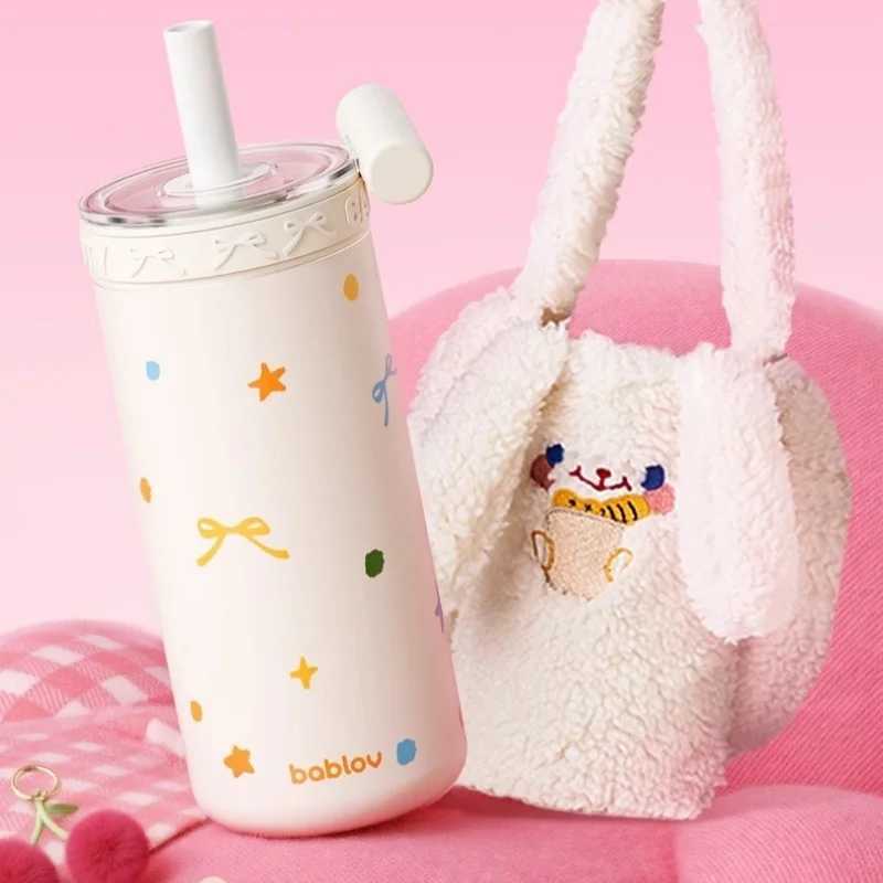 Bablov Thermos Cup Doublelayer Cold Insulation Straw Cup Stainless Steel Vacuum Flask High Borosilicate Glass Liner Coffee Cup C251008