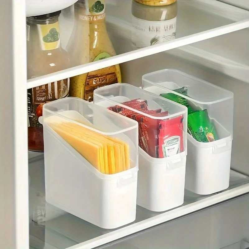 1pc Transparent Storage Box with Cover with Diagonal Open Cover Dustproof Refrigerator Visual Storage Box Cheese Coffee Tea C251008