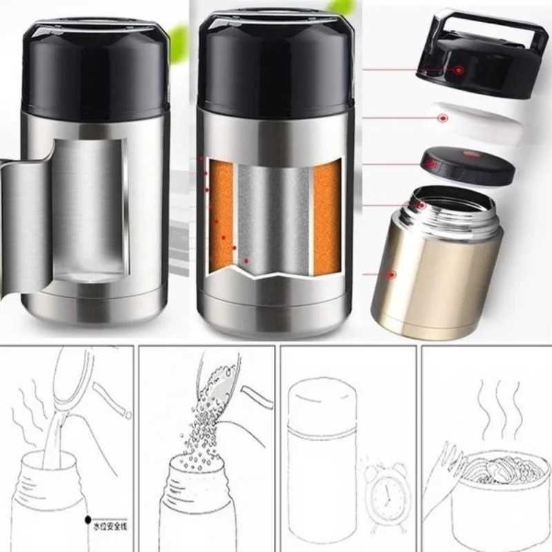 Large Capacity 800ML1000ML Thermos Lunch Box Portable Stainless Steel Food Soup Containers Vacuum Flasks Thermoses Cup C251008