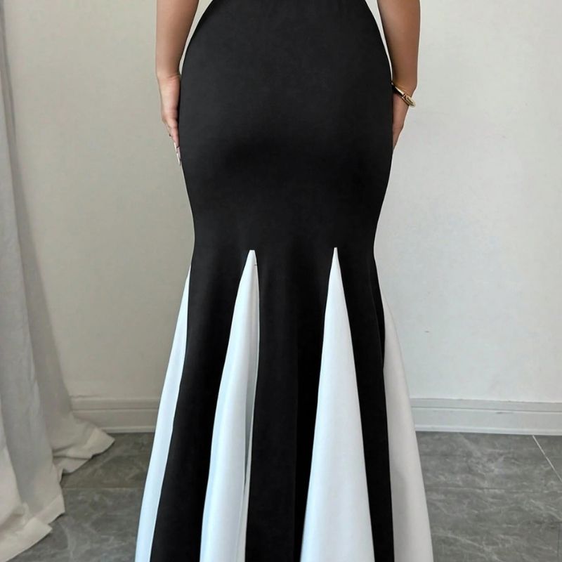 Women's Black White Mermaid Skirt Milk Silk High Waist Fish Tail Maxi Skirt Elegant Office Daily Wear-SZ25140