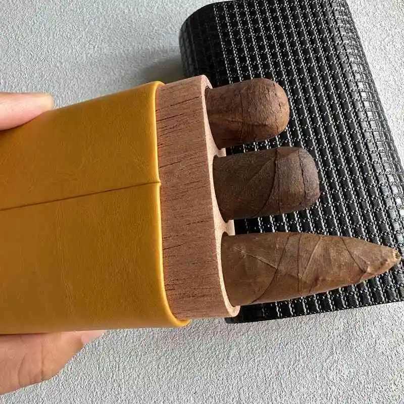 Cigar Case 3 cigars tubes Leather Travel Portable Humidor with Cedar Wood Lined with Stainless Steel Cigars Cutter917 Y251008