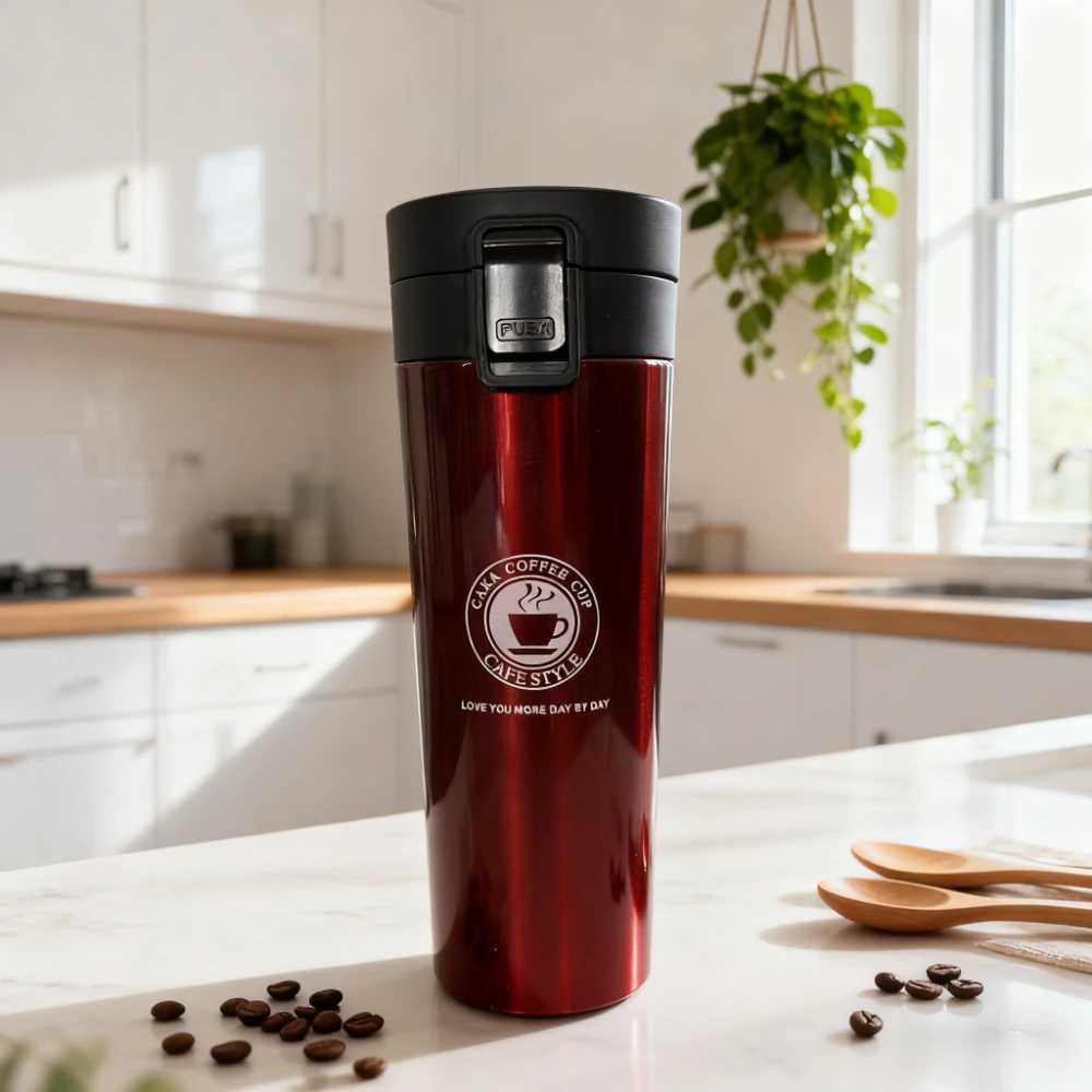 Snapon Lid Design Thermal Mug 500ml Stainless Steel Coffee Cup Double Wall Vacuum Flask Bottle Tea Coffee Leakproof Mug C251008