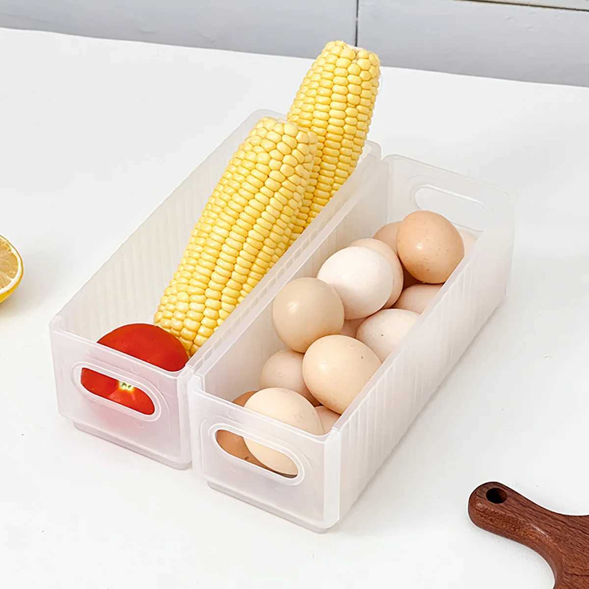 WORTHBUY Plastic Folding Fridge Storage Box PullOut Fruit Vegetable Organizer Box Large Capacity Kitchen Storage Organization C251008
