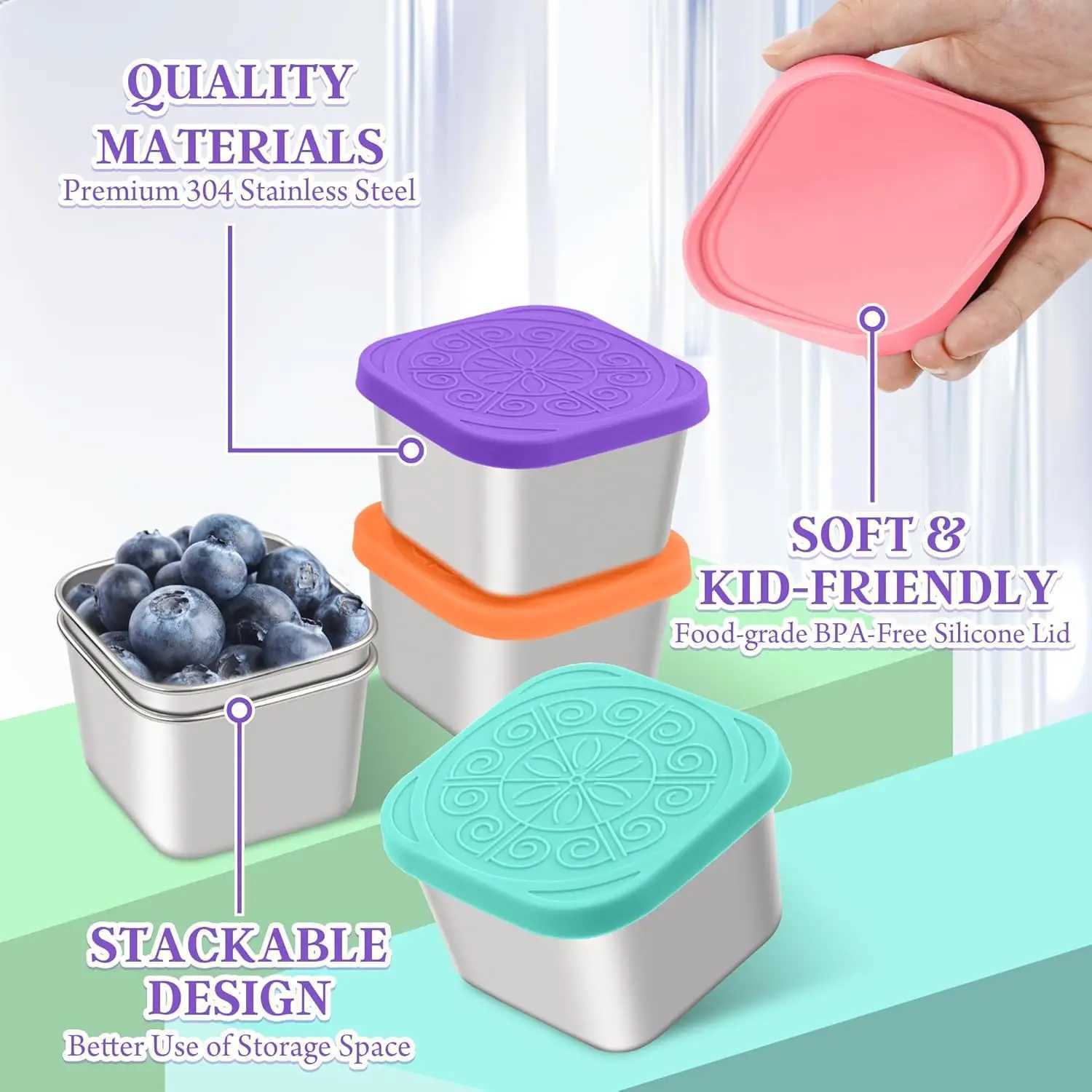 Stainless Steel Snack Containers for Kids Easy Open Leak Proof Reusable Snack Box Container with Lids Small Lunch Containers C251008