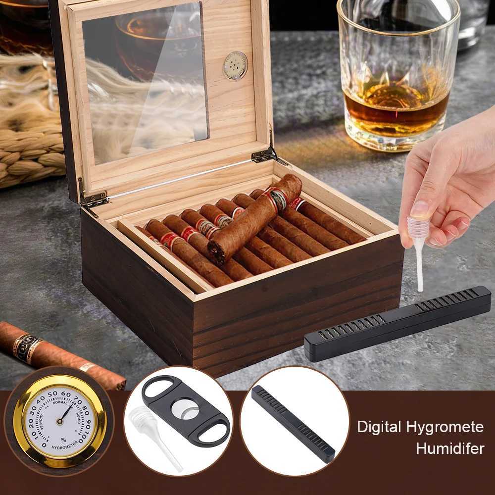Cigar Humidor Glass Top Cedar Humidor Cigar Box with Hygrometer Cedar Wood Tray Divider Wood Storage Case Holds 2050 Cigars Y251008
