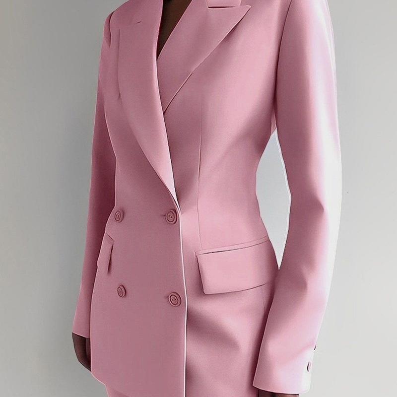 Purple Suits Set for Women 2 Piece Double Breasted Jacket with Wide leg Pants Business Formal Pantsuits Classic Style 250922