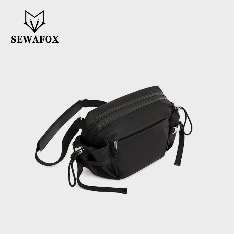 Sewafox Canvas Casual Messenger Bag Portable Simple Shoulder Bag Suitable for Daily use and Outdoor Travel Black and Gray