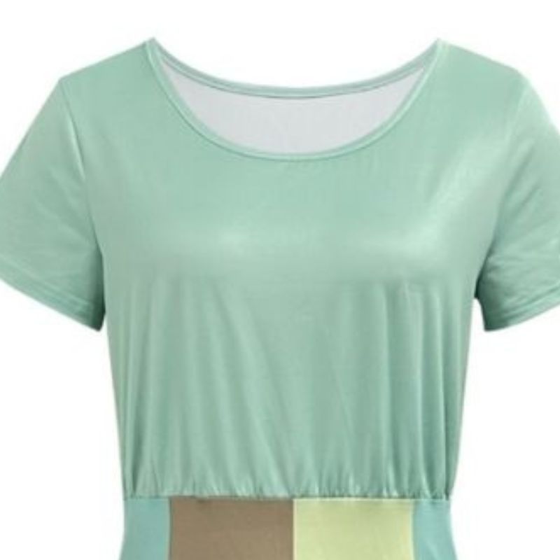 Women's Round Neck Short Sleeve Dress Vertical Stripe Midaxi Dress Casual Office Wear Mixed Colors-CF52723