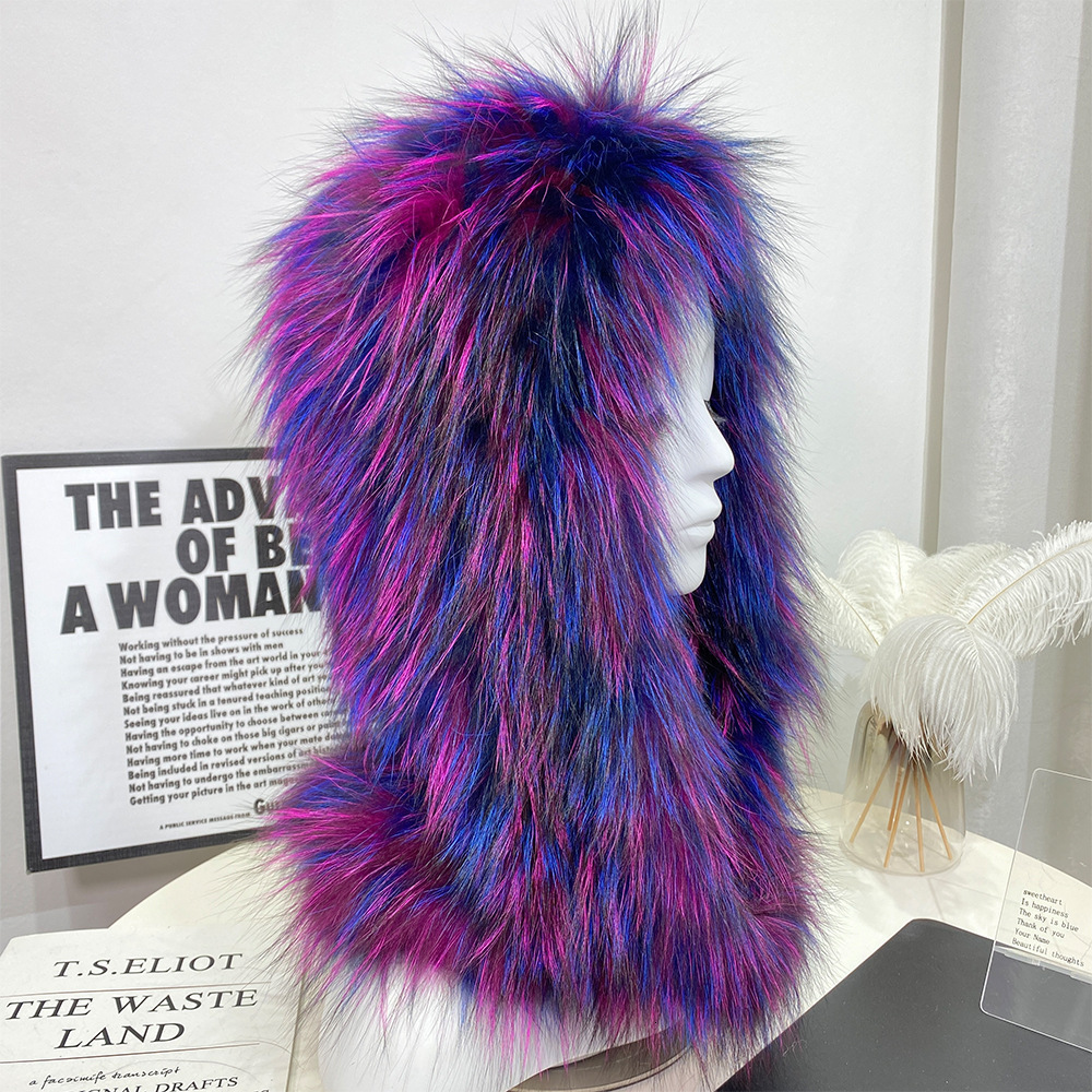 Fox Fur Fashion Ear Protection Hat DoubleSided Scarf Integrated Wind and Snow Hat for Women Winter Fox Warm Hooded