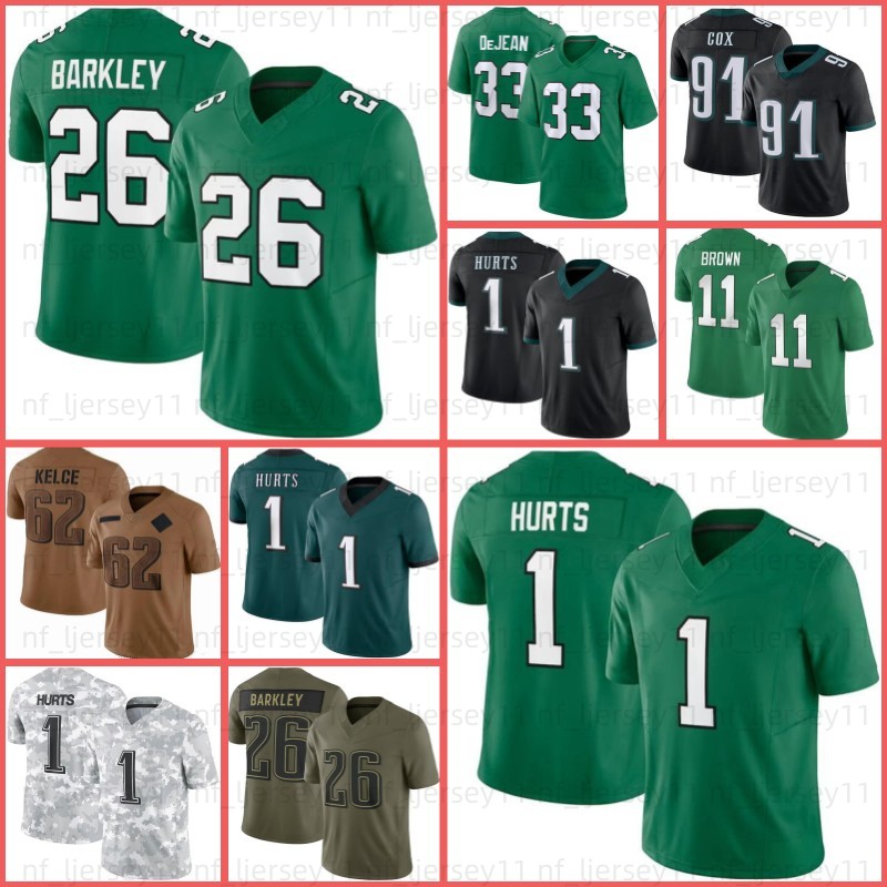 1 Jalen Hurts Football Jersey Saquon Barkley Cooper DeJean AJ Brown Jalen Carter DeVonta Smith Brian Dawkins Quinyon Mitchell Zack Baun Jason Kelce Mailata Goedert