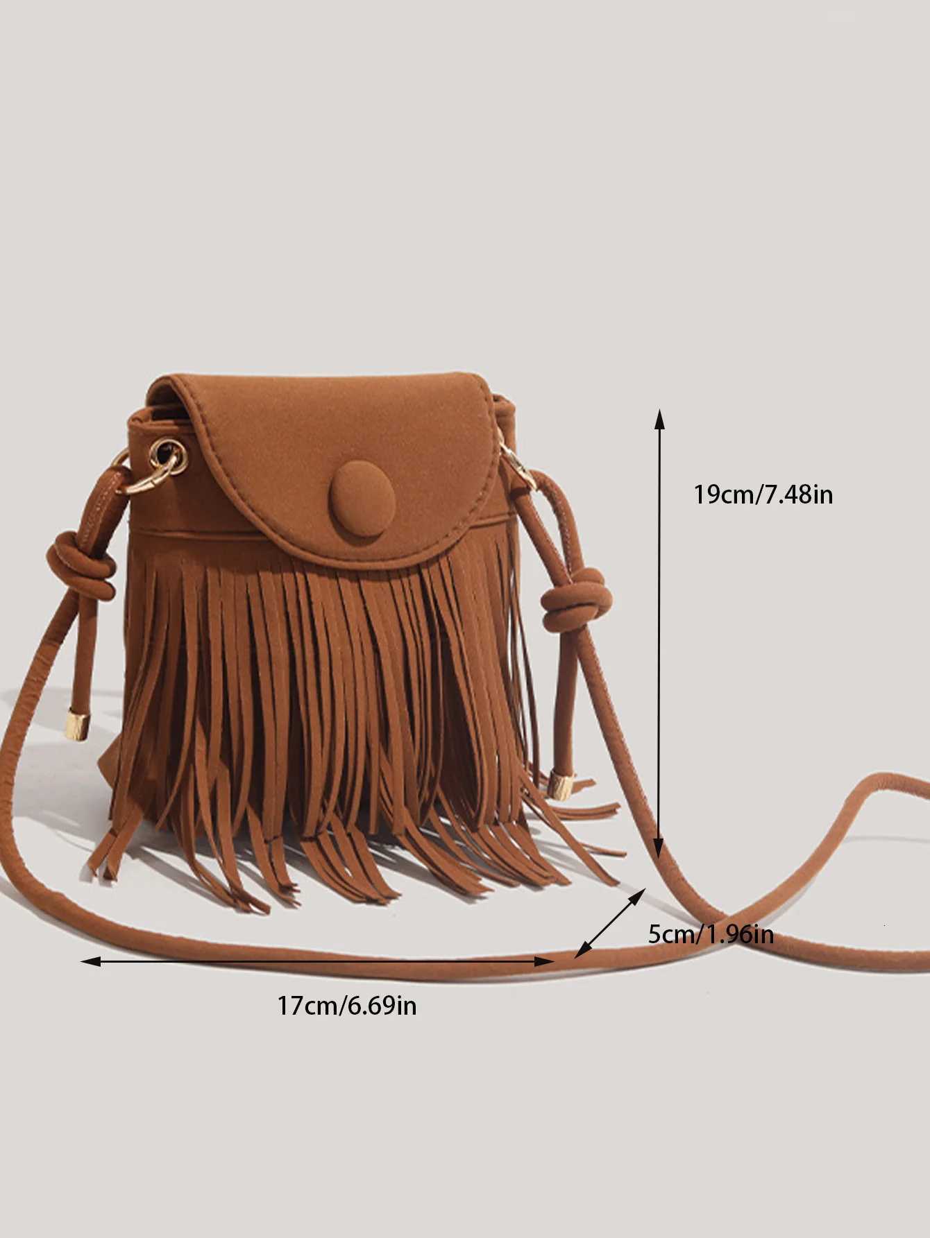 Niche fashion and simple design Saimian tassel oneshoulder retro suede ethnic style crossbody bag daily versatile travelT251007