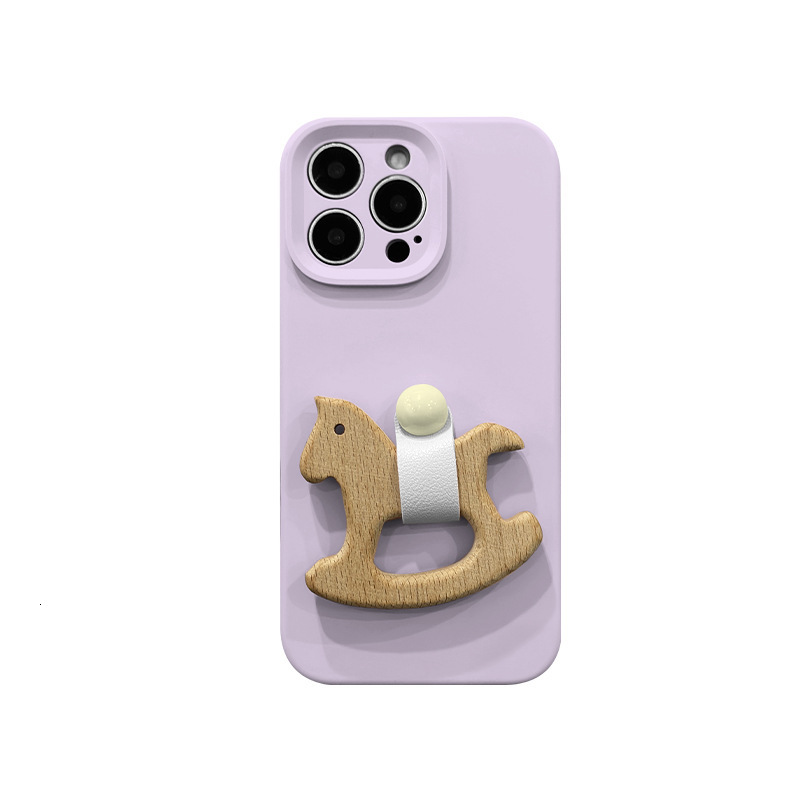 for iPhone 17 Pro Max Case with Wooden Horse Grip Kickstand Leather Touch Comfortable Handcrafted Cover for iPhone Phone Case
