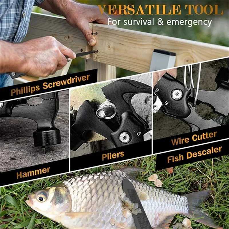 1pc 15 In 1 Multifunctional Hammer Stainless Steel Portable Folding Knife Pliers For Outdoor Survival Camping And Hiking J251121