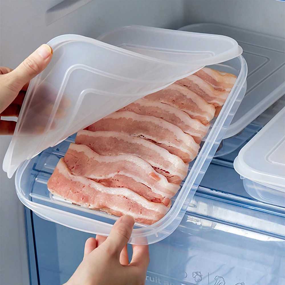 1pc Transparent With cover Grid Refrigerator Large Capacity Storage Box Frozen Meat Compartment Food Subpacked Kitchen Tools Y2510081