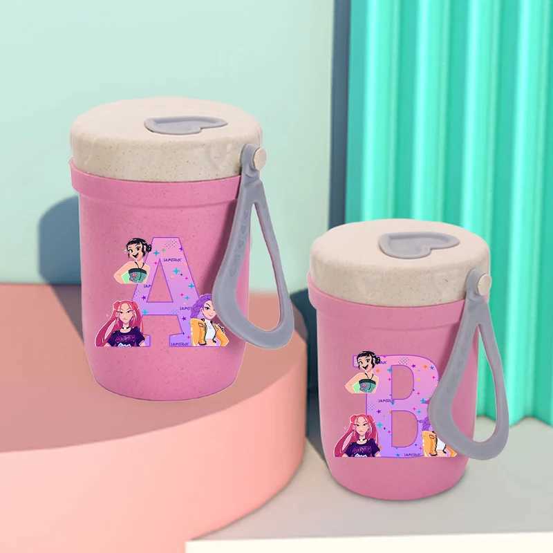 Kpop Demon Hunters Double Layer Straw Water Cup Cartoon Letter Printed Cups Women Portable Coffee Cup Fashion Water Bottle Gift C251008