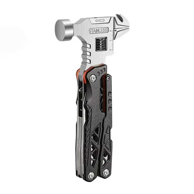 Portable Multifunctional Wrench Hammer Outdoor Camping Emergency Tools Combination Stainless Steel Folding Nail Hammer J251121